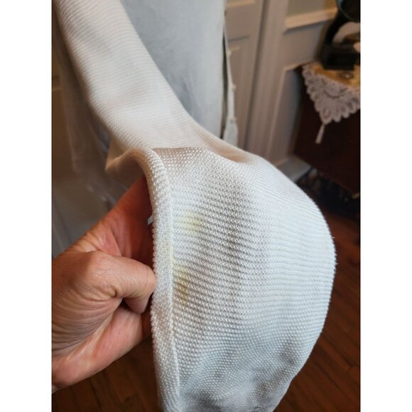 Vintage 90s White Cotton Cardigan Classic Blues L Minimalist Cottage Fairy Retro - Picture 11 of 11